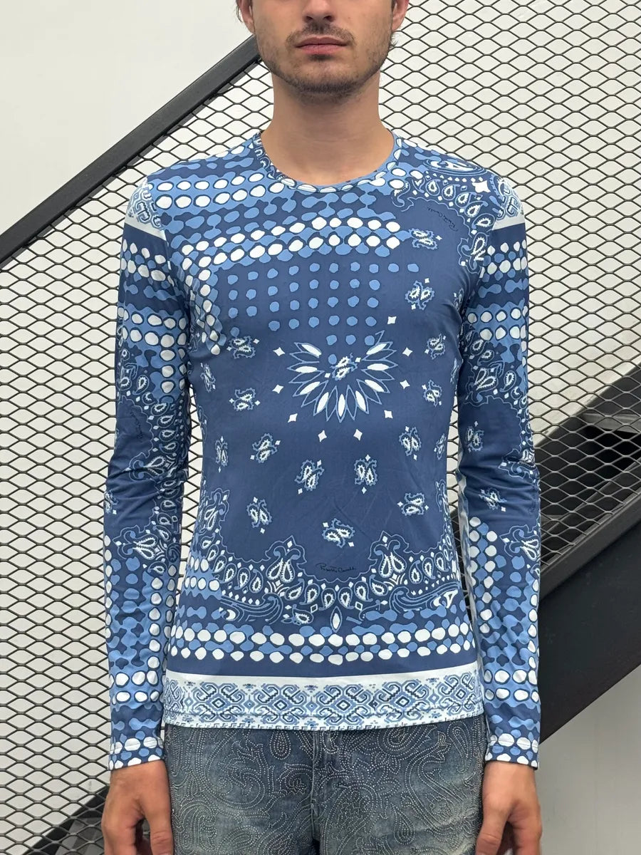 2000s Roberto Cavalli Paisley Bandana Mozaic Blue Longsleeve rbeKAqD 2