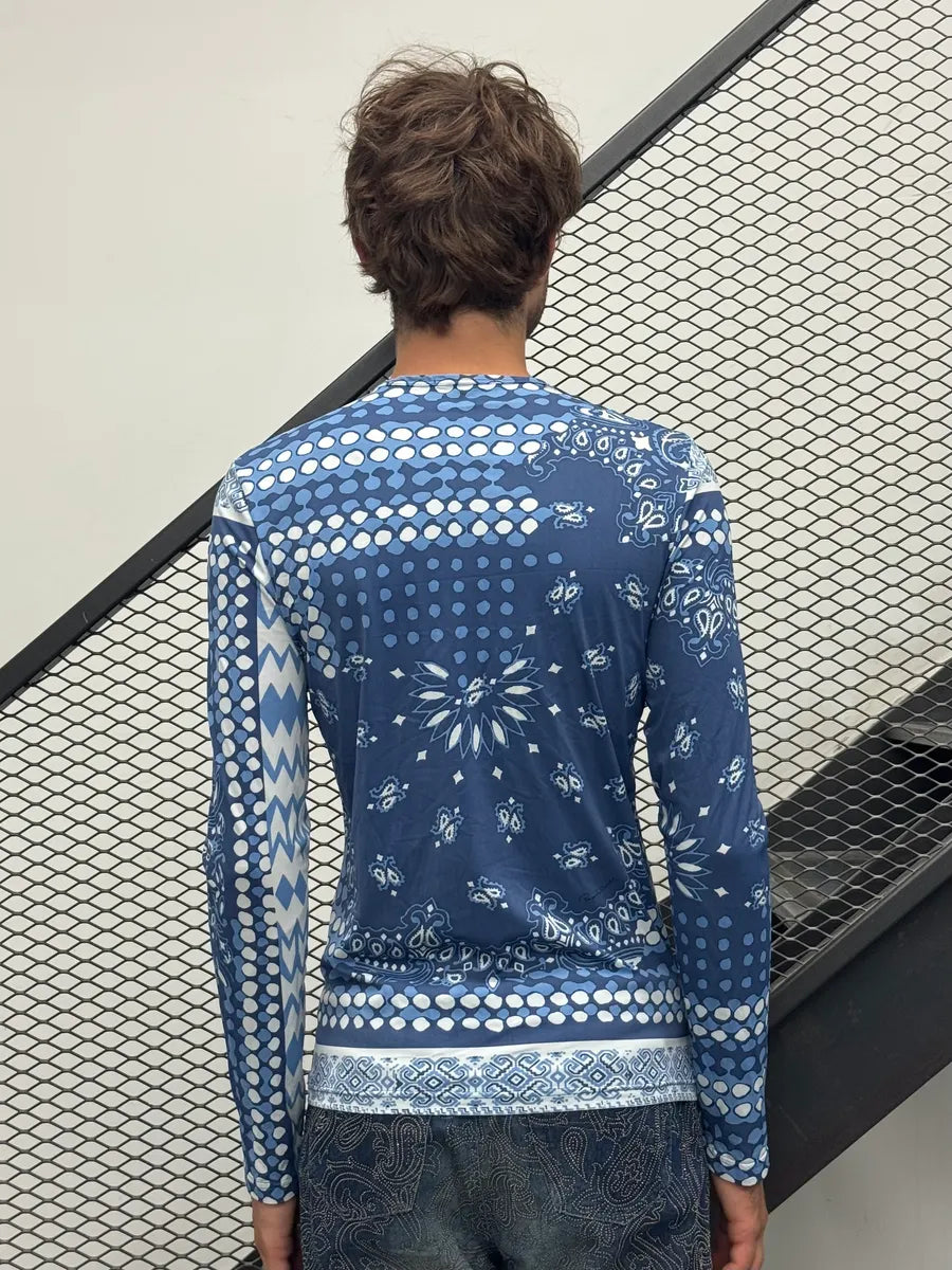 2000s Roberto Cavalli Paisley Bandana Mozaic Blue Longsleeve rbeKAqD 3