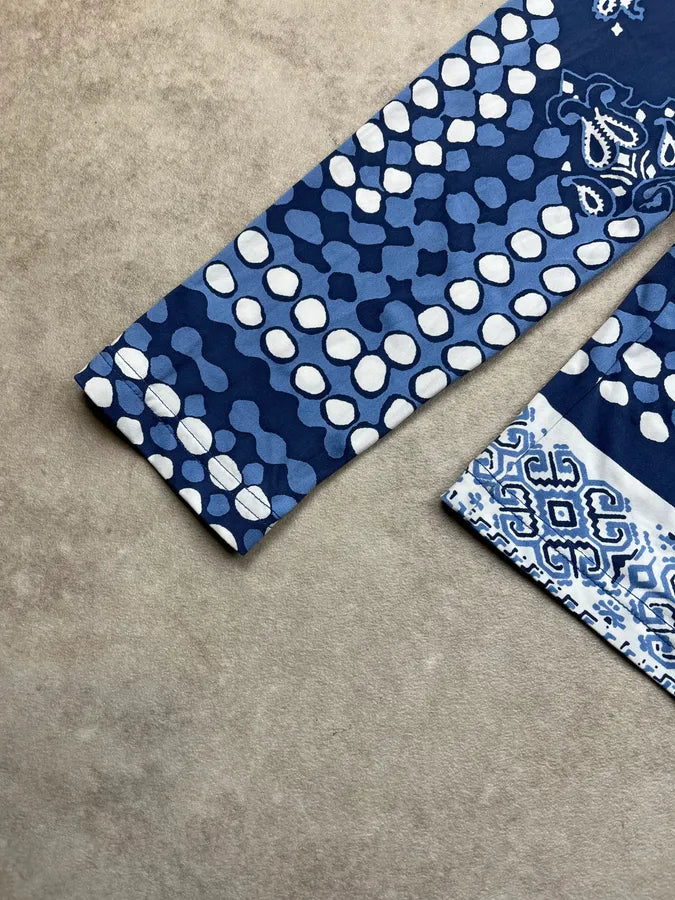 2000s Roberto Cavalli Paisley Bandana Mozaic Blue Longsleeve rbeKAqD 5