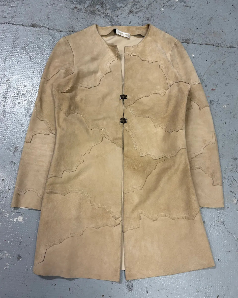 1990s Roberto Cavalli Patchwork Leaves Beige Leather Jacket iDSBusV 0