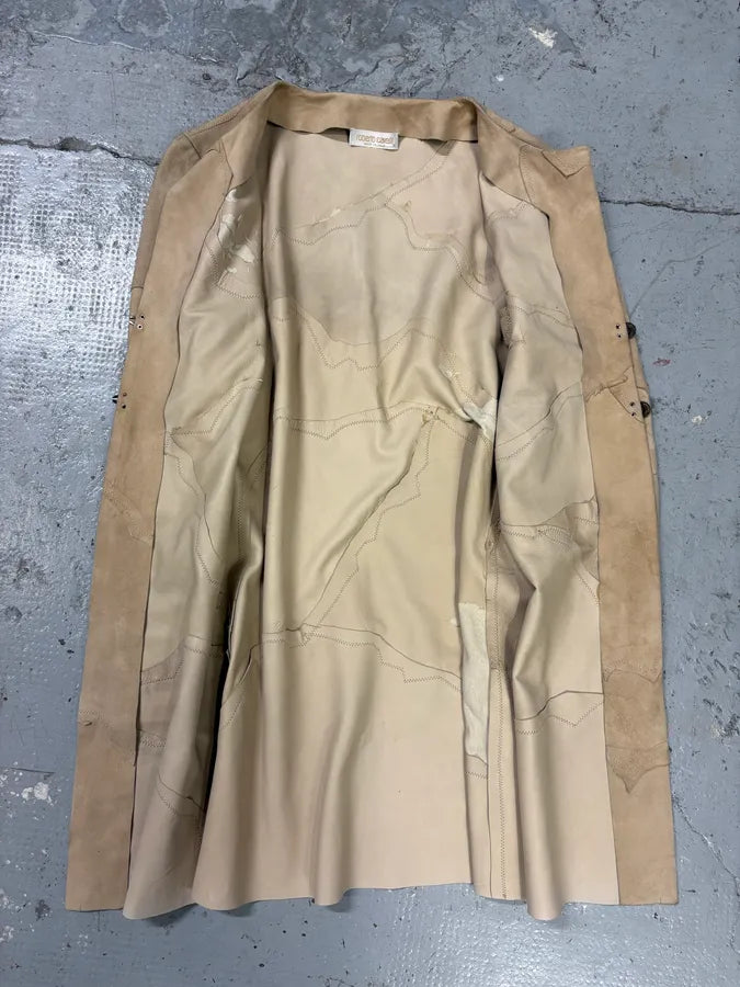 1990s Roberto Cavalli Patchwork Leaves Beige Leather Jacket iDSBusV 4