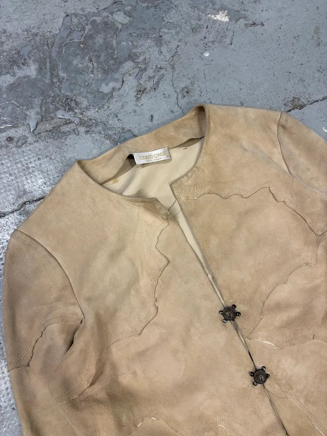 2000s Roberto Cavalli Patchwork Leaves Beige Leather Jacket iDSBusV 2