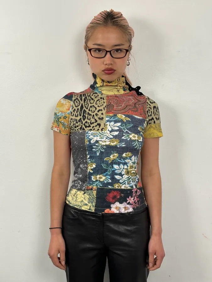 2000s Roberto Cavalli Patchwork Mozaic Summer T-Shirt SStBteI 0