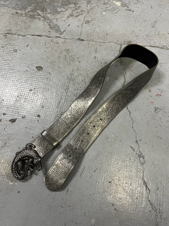 2000s Roberto Cavalli Pave Crocodile Buckle Silver Leather Belt thRnzsb 1