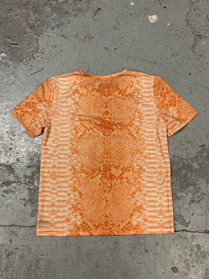 2000s Roberto Cavalli Orange Python Effect T-Shirt QsWBPDw 4