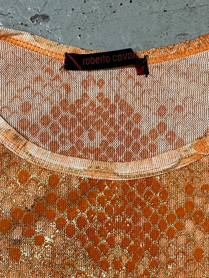 2000s Roberto Cavalli Orange Python Effect T-Shirt QsWBPDw 7