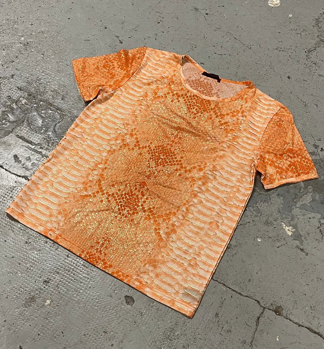 2000s Roberto Cavalli Orange Python Effect T-Shirt QsWBPDw 3
