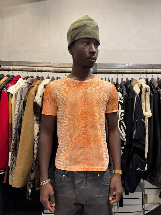 2000s Roberto Cavalli Orange Python Effect T-Shirt QsWBPDw 1