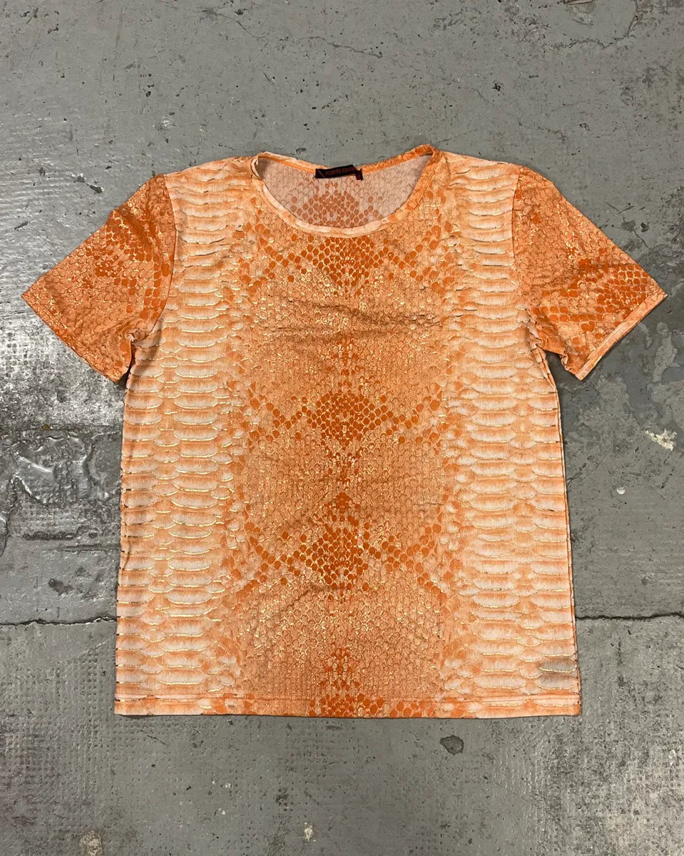 2000s Roberto Cavalli Orange Python Effect T-Shirt QsWBPDw 0