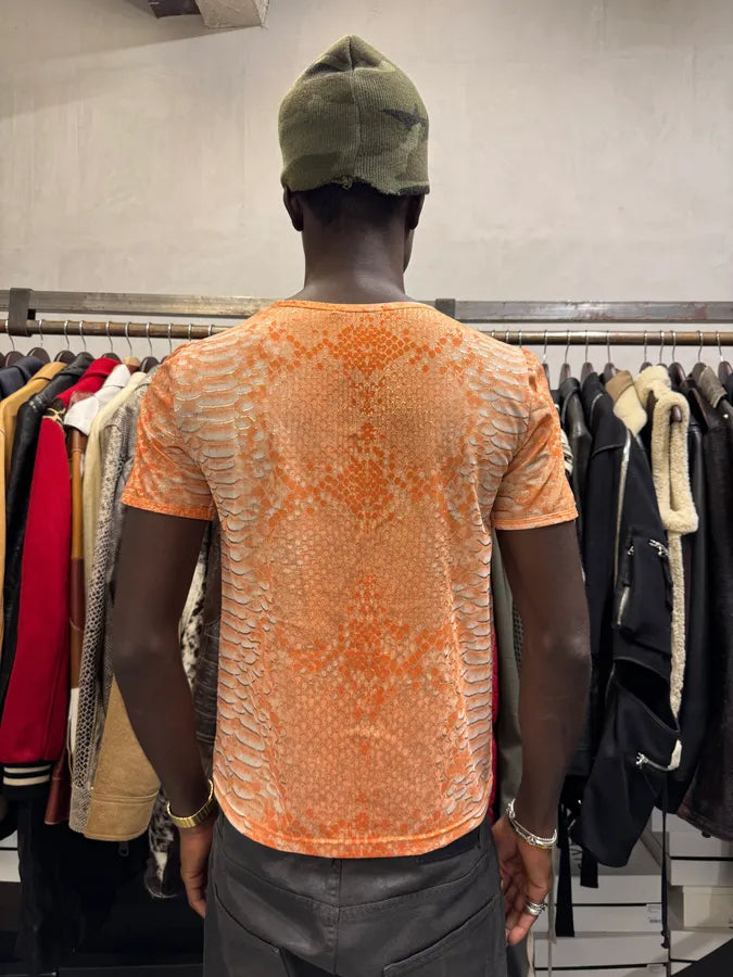 2000s Roberto Cavalli Orange Python Effect T-Shirt QsWBPDw 2