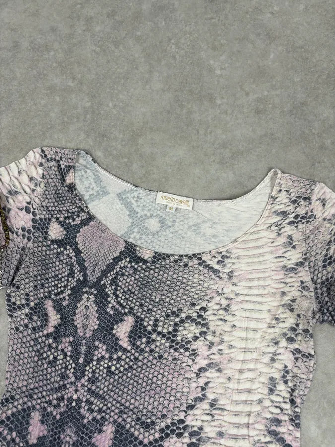 2000s Roberto Cavalli Pink Snake Print Rhinestone Short Sleeve Top fBAyxwS 3