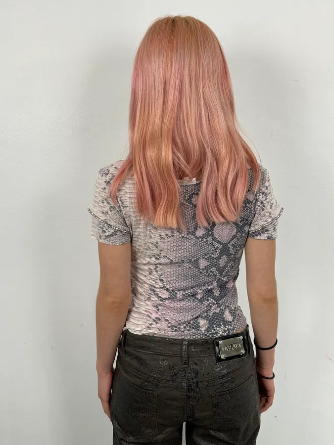 2000s Roberto Cavalli Pink Snake Print Rhinestone Short Sleeve Top fBAyxwS 2