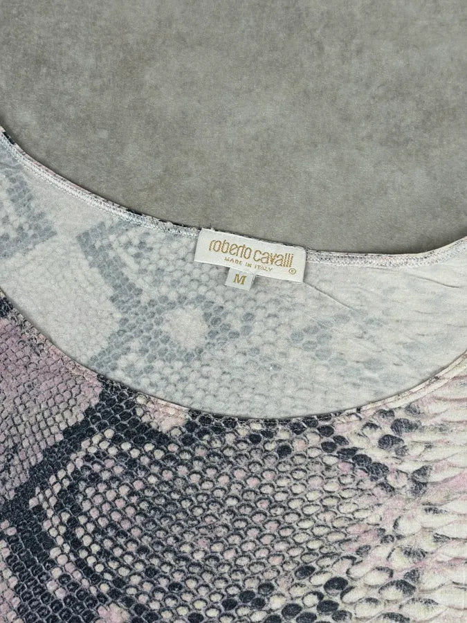 2000s Roberto Cavalli Pink Snake Print Rhinestone Short Sleeve Top fBAyxwS 6