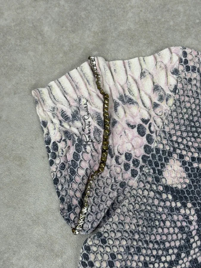 2000s Roberto Cavalli Pink Snake Print Rhinestone Short Sleeve Top fBAyxwS 7