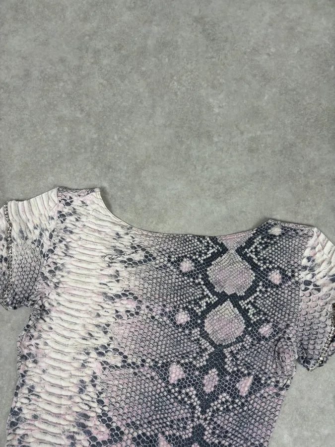 2000s Roberto Cavalli Pink Snake Print Rhinestone Short Sleeve Top fBAyxwS 5