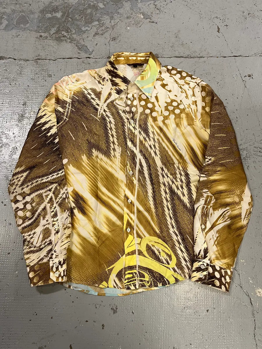 2000s Roberto Cavalli Psychedelic Silk Yellow & Pink Shirt INgMeGG 0