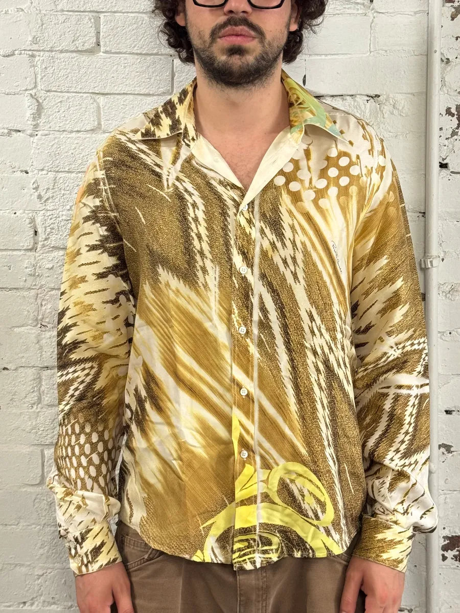 2000s Roberto Cavalli Psychedelic Silk Yellow & Pink Shirt INgMeGG 1