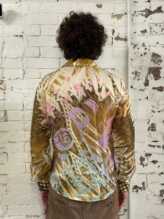 2000s Roberto Cavalli Psychedelic Silk Yellow & Pink Shirt INgMeGG 2