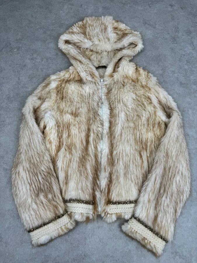 2000s Roberto Cavalli Pure Beaver Fur Beige Zip-Up Jacket EKsNLYd 0
