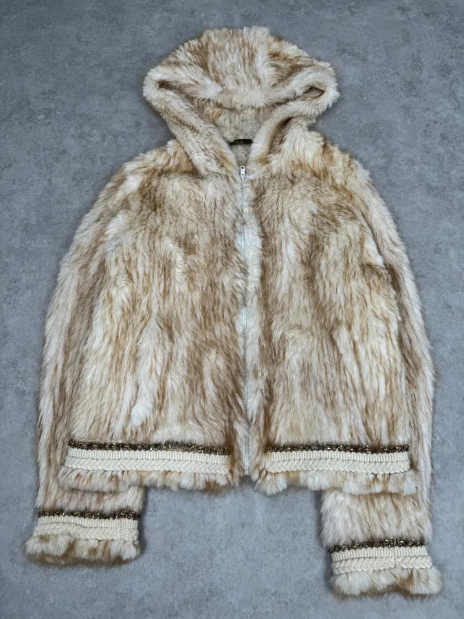 2000s Roberto Cavalli Pure Beaver Fur Beige Zip-Up Jacket EKsNLYd 3