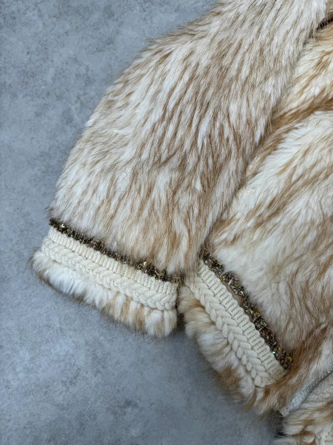 2000s Roberto Cavalli Pure Beaver Fur Beige Zip-Up Jacket EKsNLYd 5