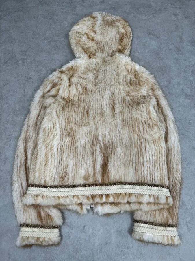 2000s Roberto Cavalli Pure Beaver Fur Beige Zip-Up Jacket EKsNLYd 6
