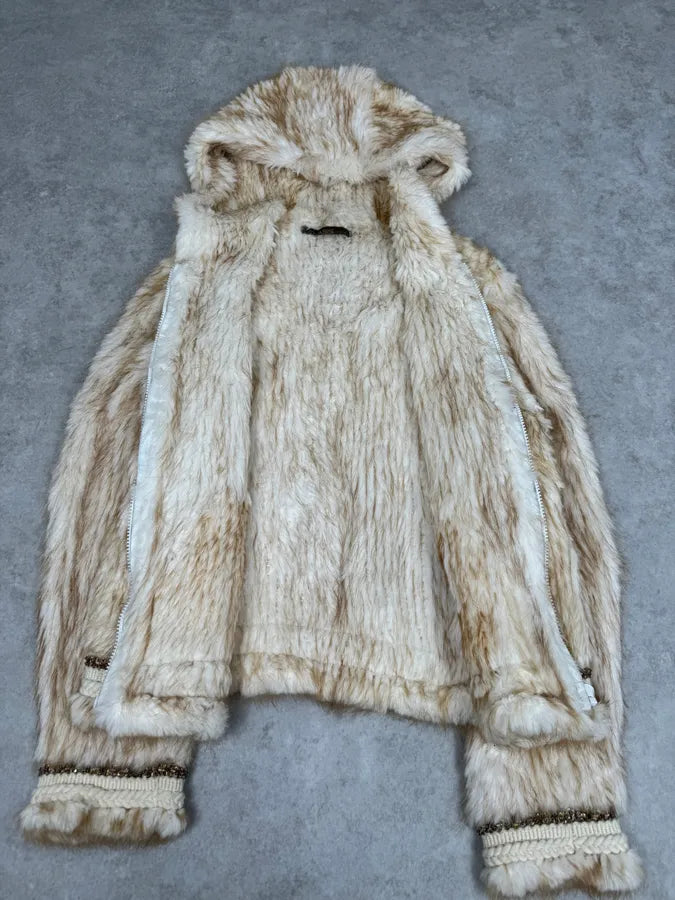 2000s Roberto Cavalli Pure Beaver Fur Beige Zip-Up Jacket EKsNLYd 7
