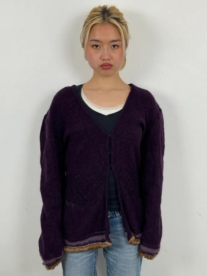 2000s Roberto Cavalli Purple Wool Obscure Cardigan Sweater rhbHbMM 1