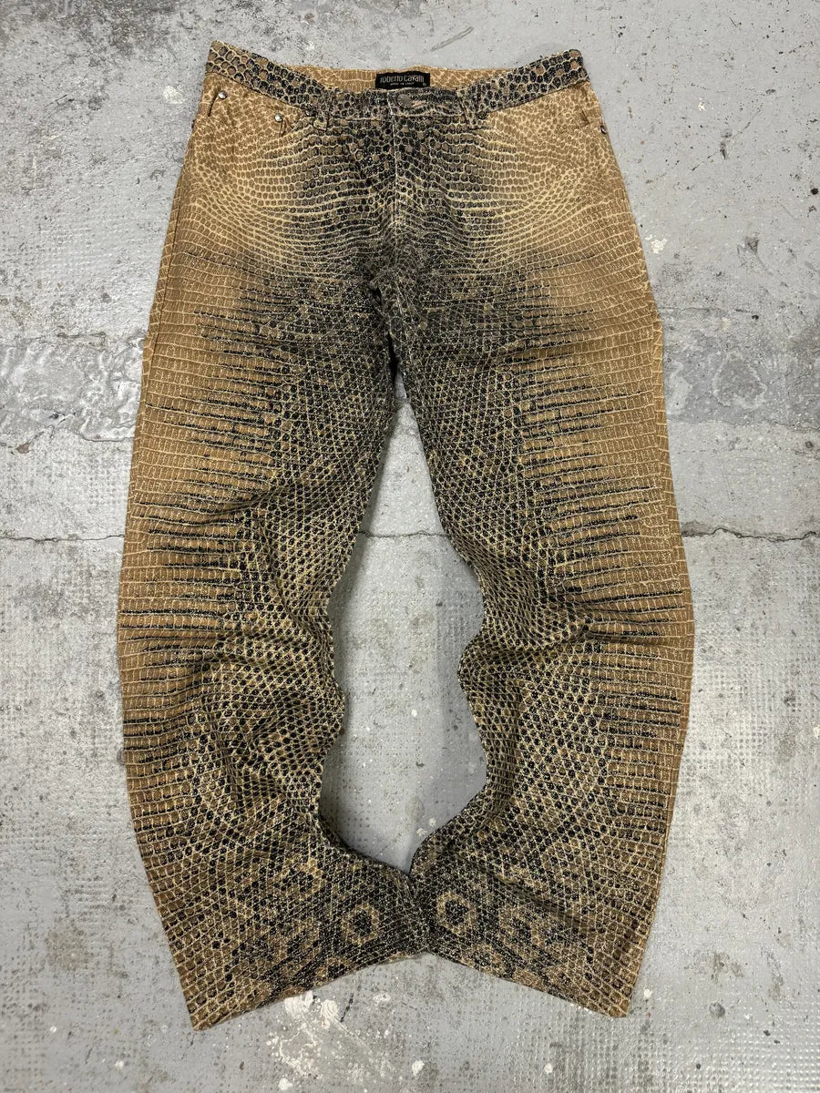 2000s Roberto Cavalli Python Effect Brown Pants fbkluzz 0