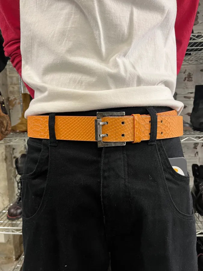 2000s Roberto Cavalli Python Effect Orange Leather Belt YqQrruX 0