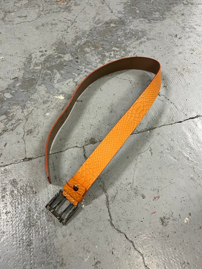 2000s Roberto Cavalli Python Effect Orange Leather Belt YqQrruX 2