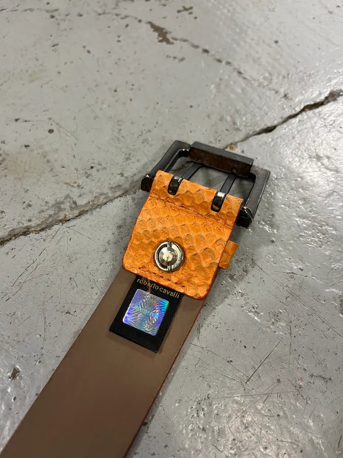 2000s Roberto Cavalli Python Effect Orange Leather Belt YqQrruX 6