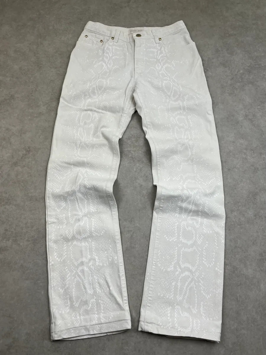 2000s Roberto Cavalli Python Glow Print White Pants paLfMSA 0