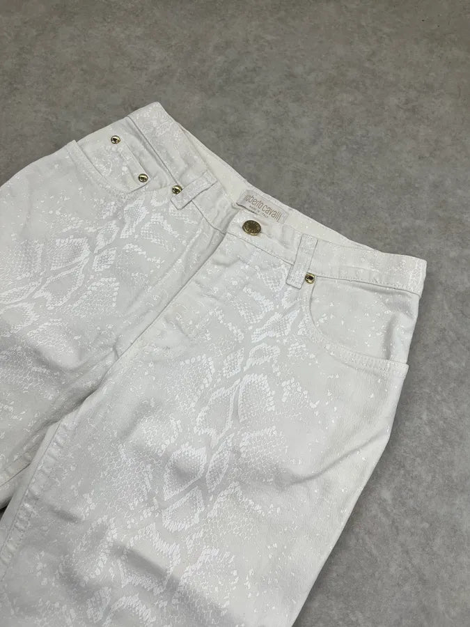 2000s Roberto Cavalli Python Glow Print White Pants paLfMSA 5