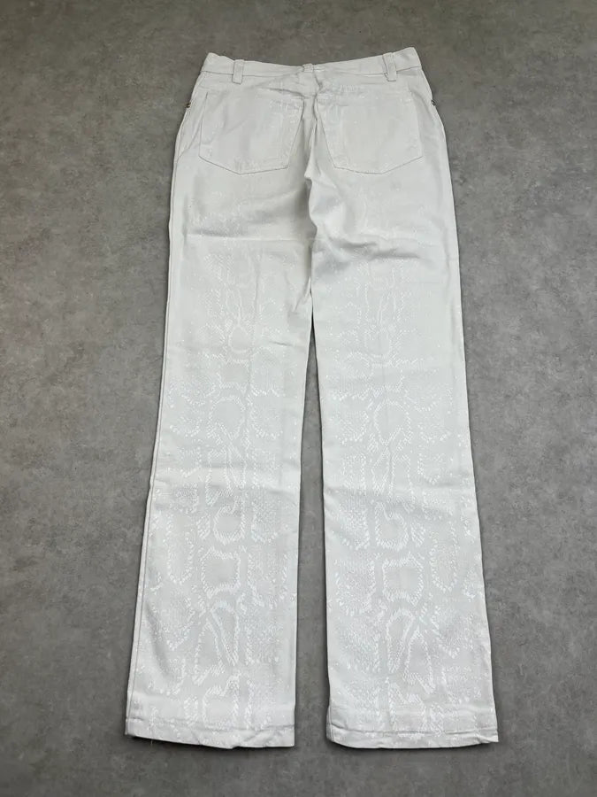 2000s Roberto Cavalli Python Glow Print White Pants paLfMSA 8