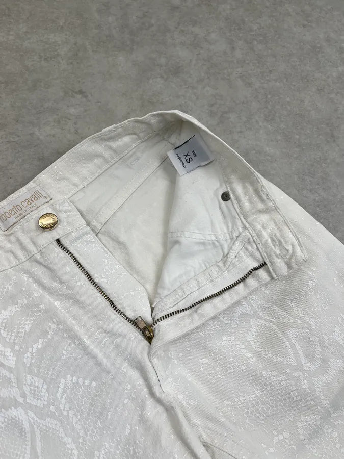 2000s Roberto Cavalli Python Glow Print White Pants paLfMSA 9