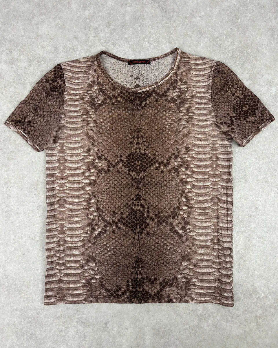 2000s Roberto Cavalli Python Snake Brown T-Shirt ZNFokKC 0