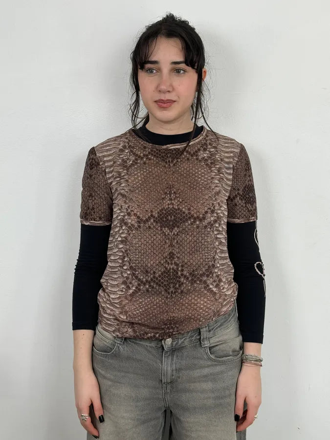 2000s Roberto Cavalli Python Snake Brown T-Shirt ZNFokKC 2