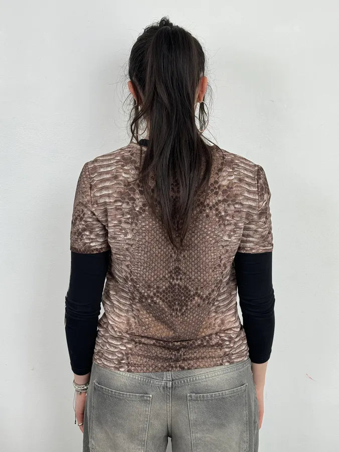 2000s Roberto Cavalli Python Snake Brown T-Shirt ZNFokKC 3