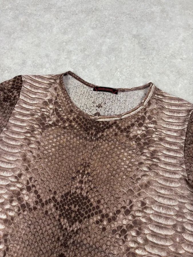 2000s Roberto Cavalli Python Snake Brown T-Shirt ZNFokKC 4