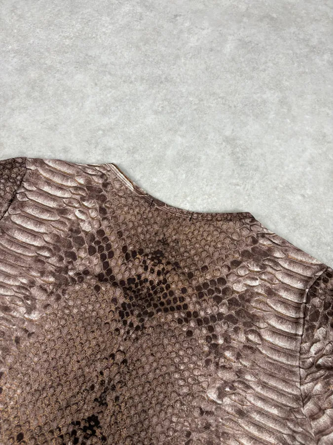 2000s Roberto Cavalli Python Snake Brown T-Shirt ZNFokKC 6