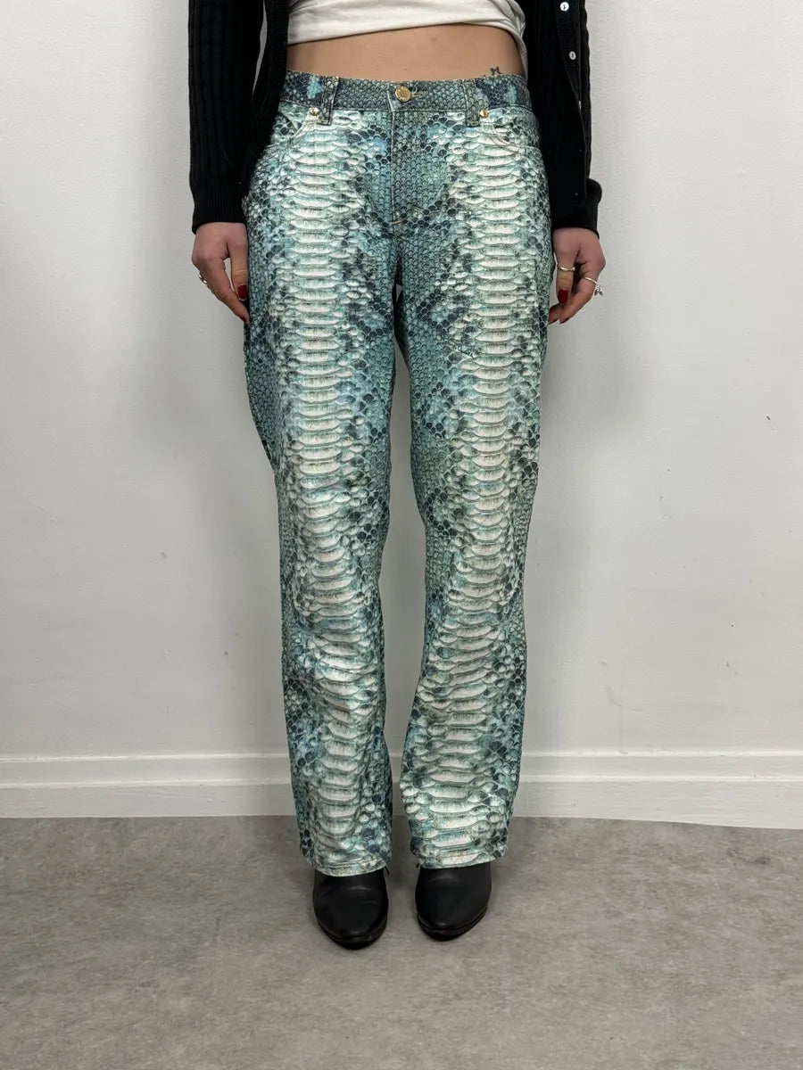 2000s Roberto Cavalli Python Snakeskin Effect Blue Pants XaoxAOs 1