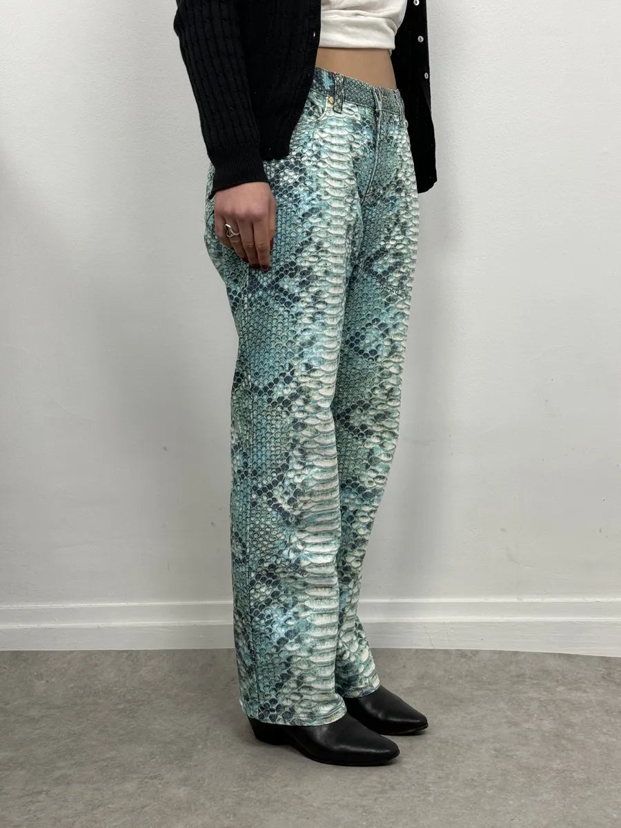 2000s Roberto Cavalli Python Snakeskin Effect Blue Pants XaoxAOs 2