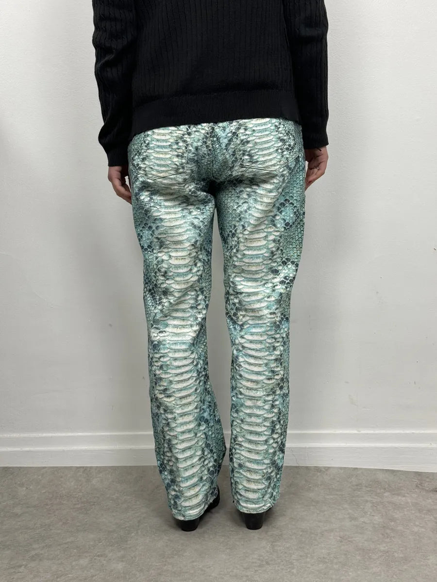 2000s Roberto Cavalli Python Snakeskin Effect Blue Pants XaoxAOs 3
