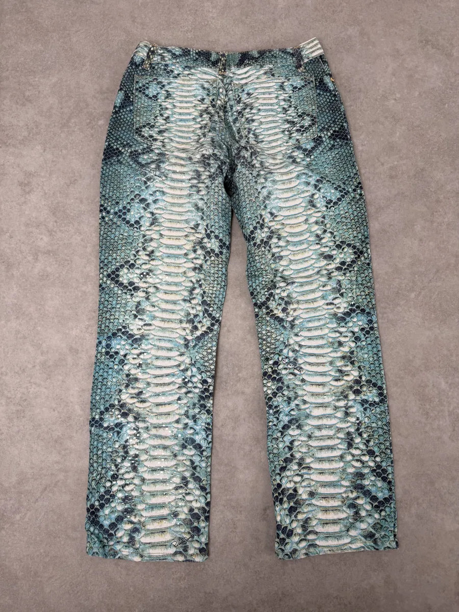 2000s Roberto Cavalli Python Snakeskin Effect Blue Pants XaoxAOs 4