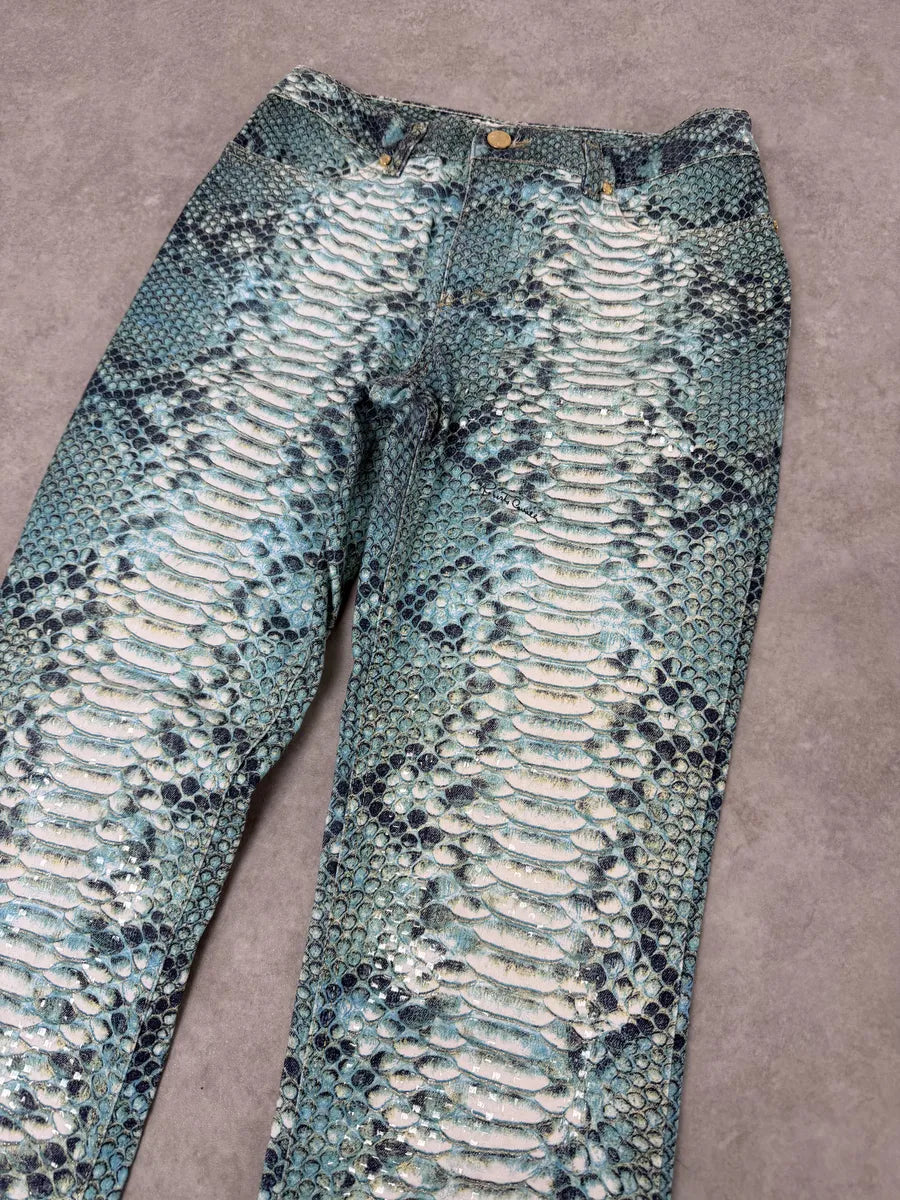 2000s Roberto Cavalli Python Snakeskin Effect Blue Pants XaoxAOs 5