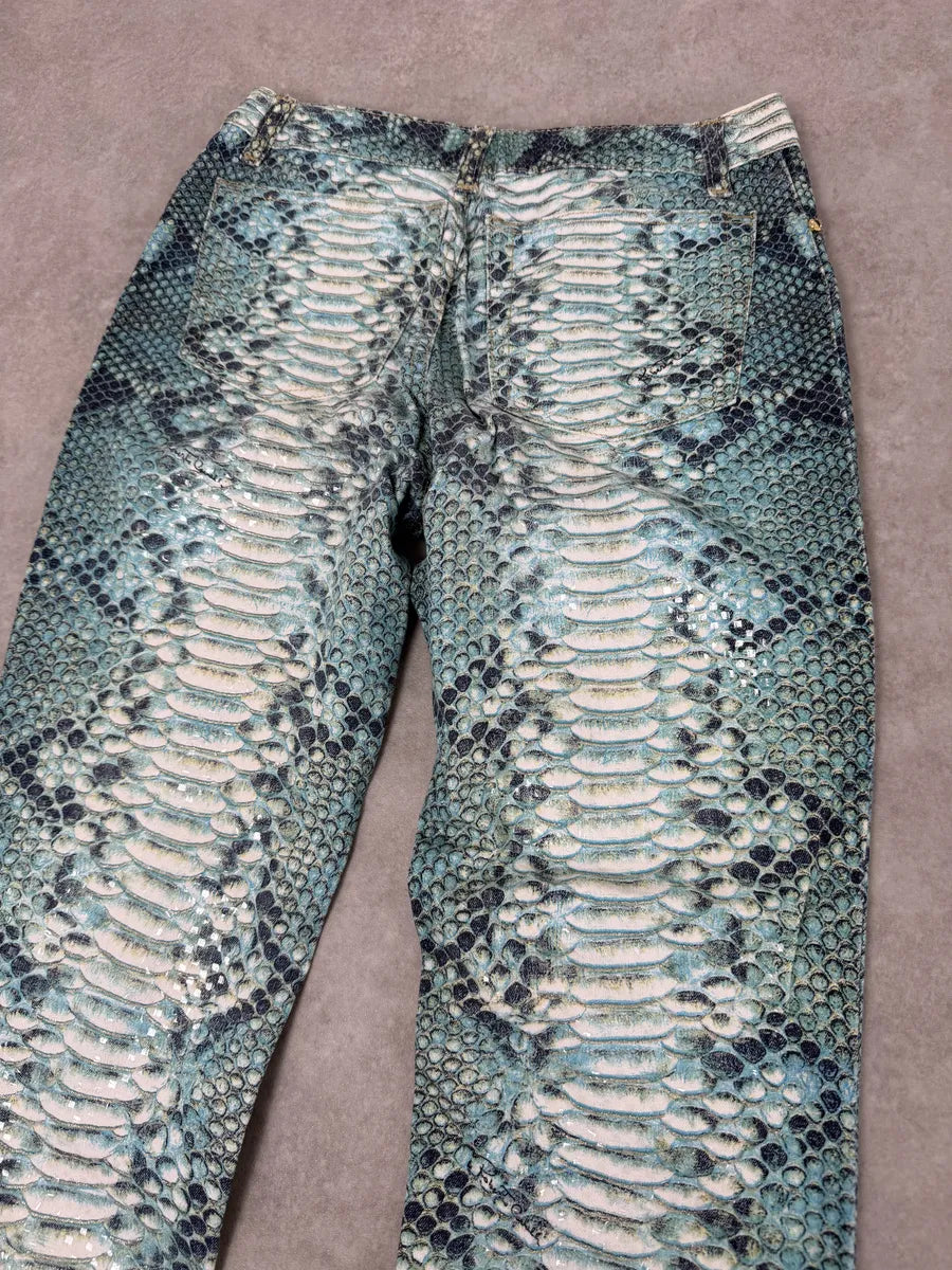 2000s Roberto Cavalli Python Snakeskin Effect Blue Pants XaoxAOs 6