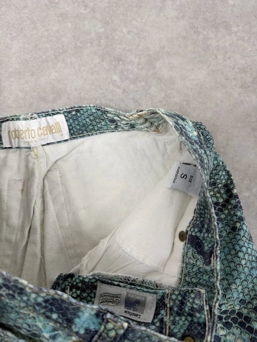 2000s Roberto Cavalli Python Snakeskin Effect Blue Pants XaoxAOs 7