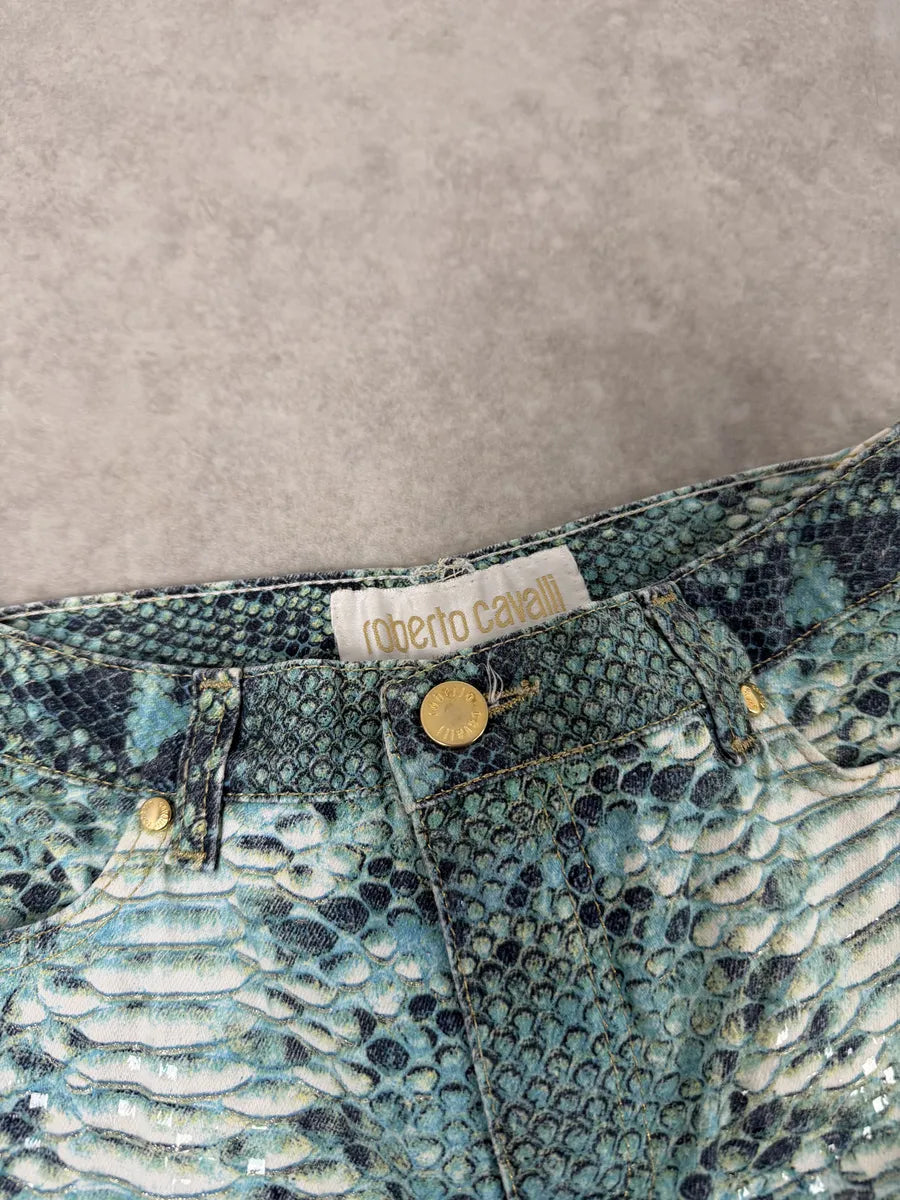2000s Roberto Cavalli Python Snakeskin Effect Blue Pants XaoxAOs 8