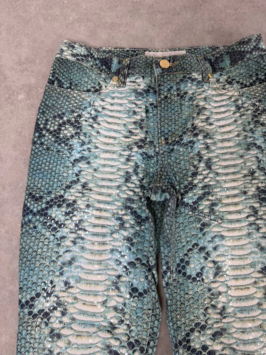 2000s Roberto Cavalli Python Snakeskin Effect Blue Pants XaoxAOs 9
